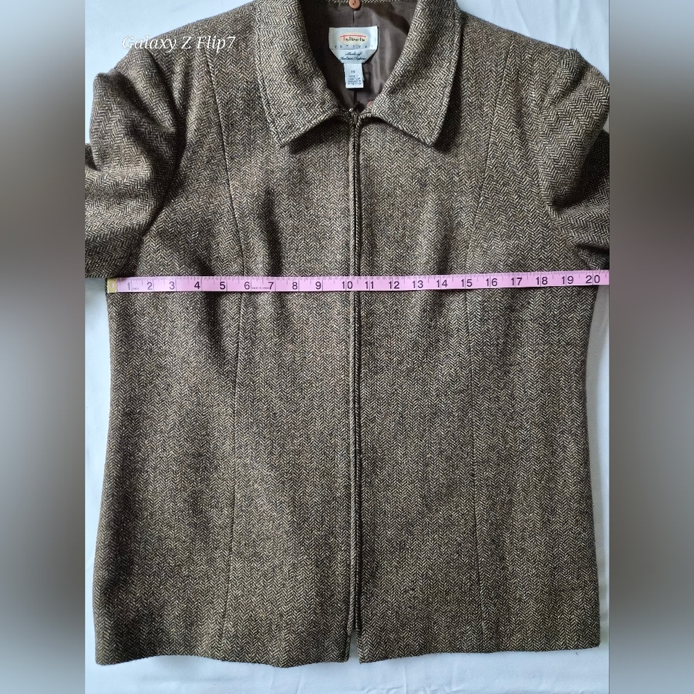 VTG Talbots Petite Italian Wool Silk Pantsuit | Brown Herringbone 2PC Set | 14P - Picture 12 of 16